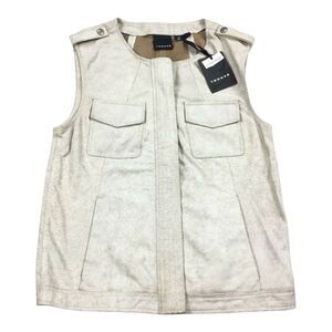 New Trouve Distressed Leather Vest Size Extra Small Womens Light Cream Full Zip